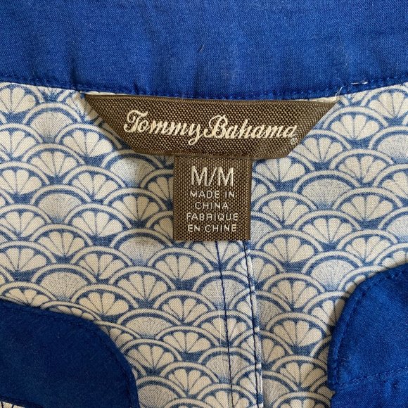 🎉HP🎉 TOMMY BAHAMA Blue Sea Shells Fan Festival Split Neck Dress Size M EUC - Picture 8 of 16